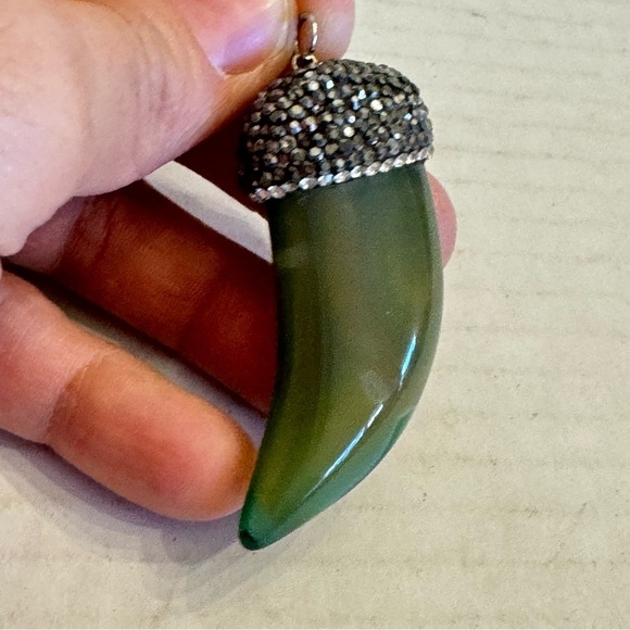 Handmade Large Heavy Blinged-Out Claw Horn Fang Pendant 2.25" long One of a Kind - Picture 9 of 15